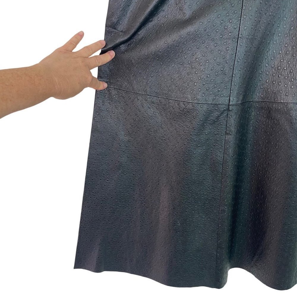 Womens A Line Skirt Size Large Black Vegan Leather Ostrich Embossed Side Slits - Picture 5 of 16